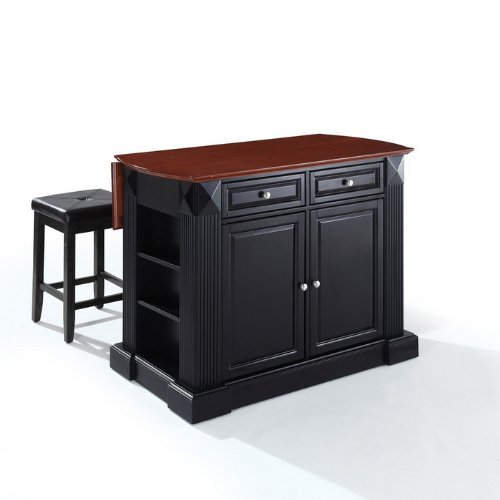 drop-leaf-breakfast-bar-top-kitchen-island-in-black-finish-with-black-upholstered-square-seat-stools