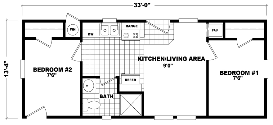 Small mobile homes floor-plans with two Beds and one bath 467-SqFt
