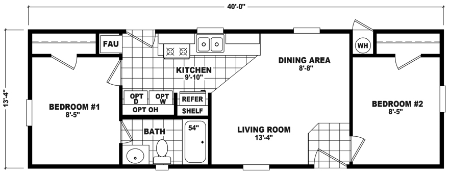 Small mobile homes floor plans with 2 bedroom-533-SqFt