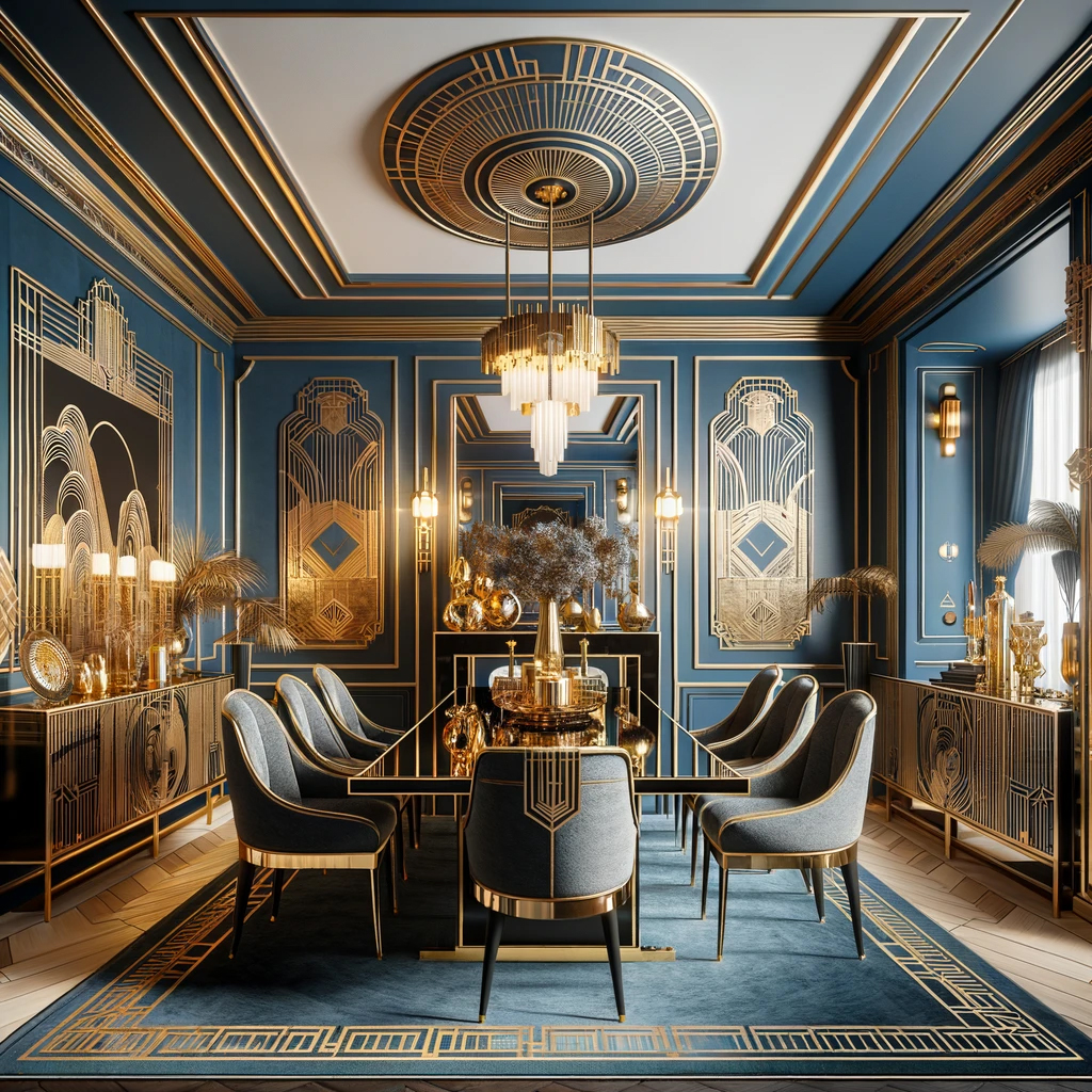 Art Deco Blue and Gold Dining Room