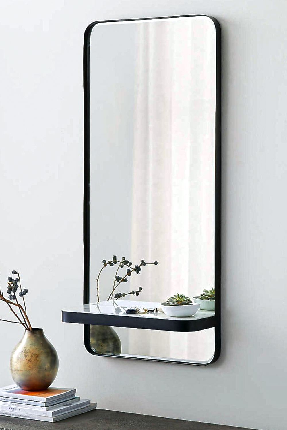 Bedroom--Floating Corner Shelves with Mirror Back