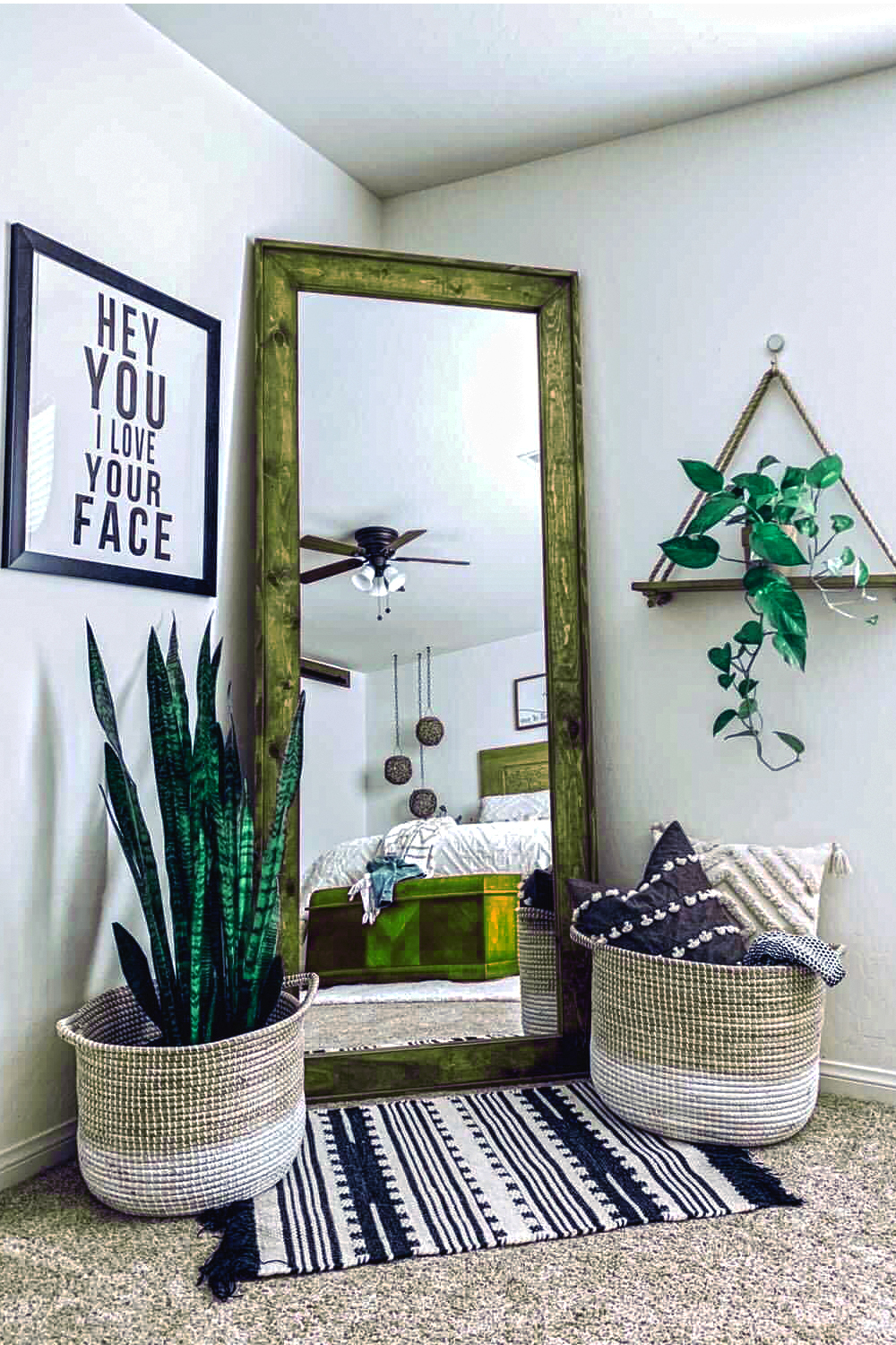 Bedroom Wood Framed Corner Mirror