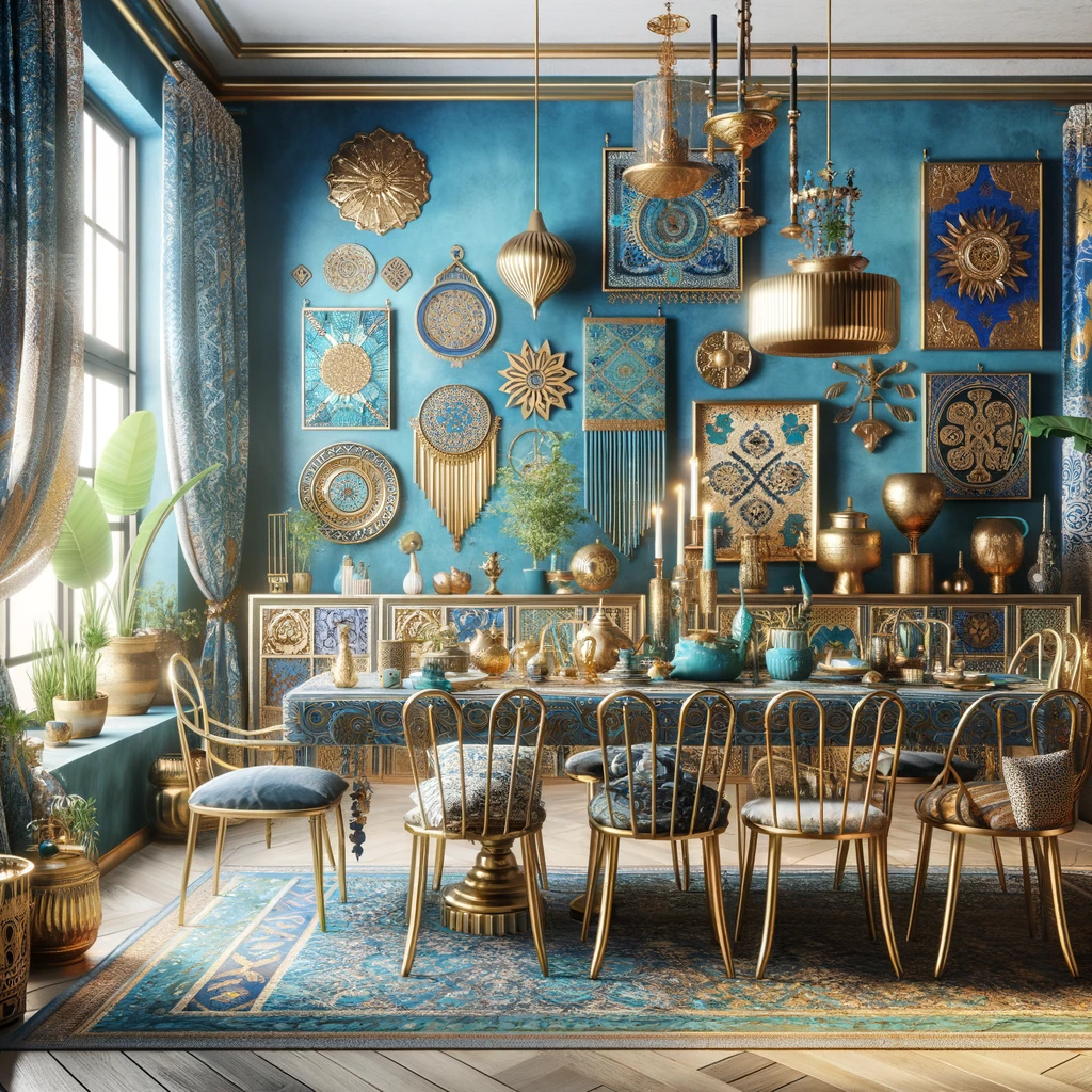 Bohemian Blue and Gold Dining Room