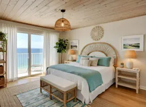 Coastal Boho Bedroom Ideas With Rattan, Linen, and Beachy Layers