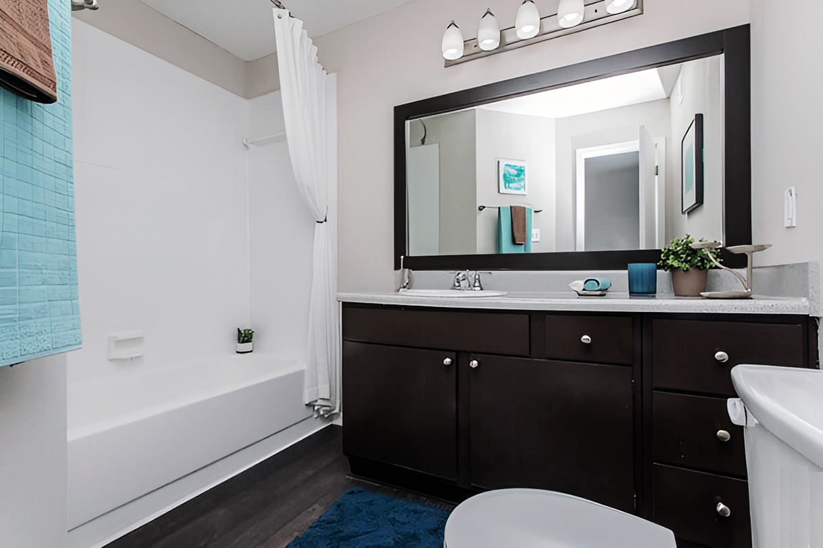 Espresso Vanity with Cool Blue Accents