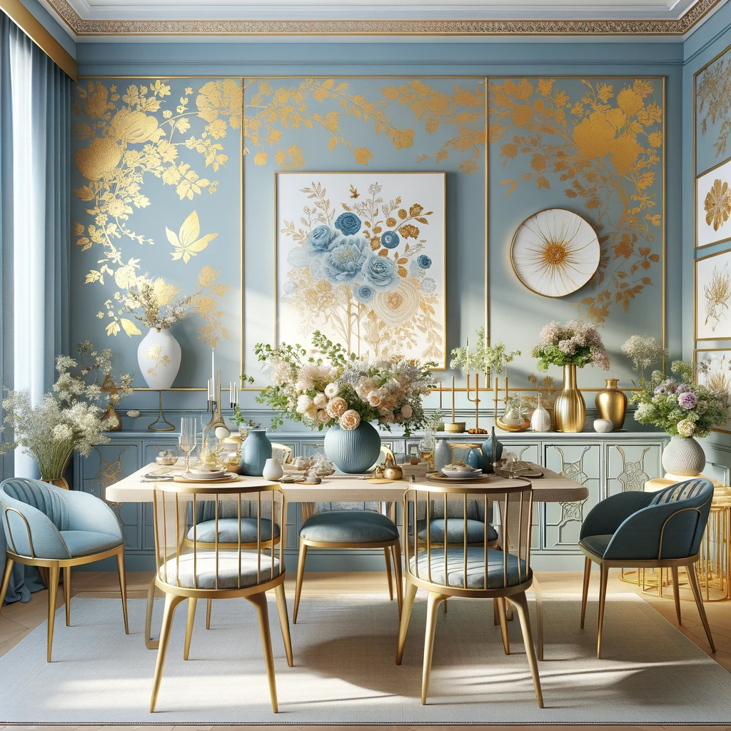 Floral Fantasy Blue and Gold Dining Room