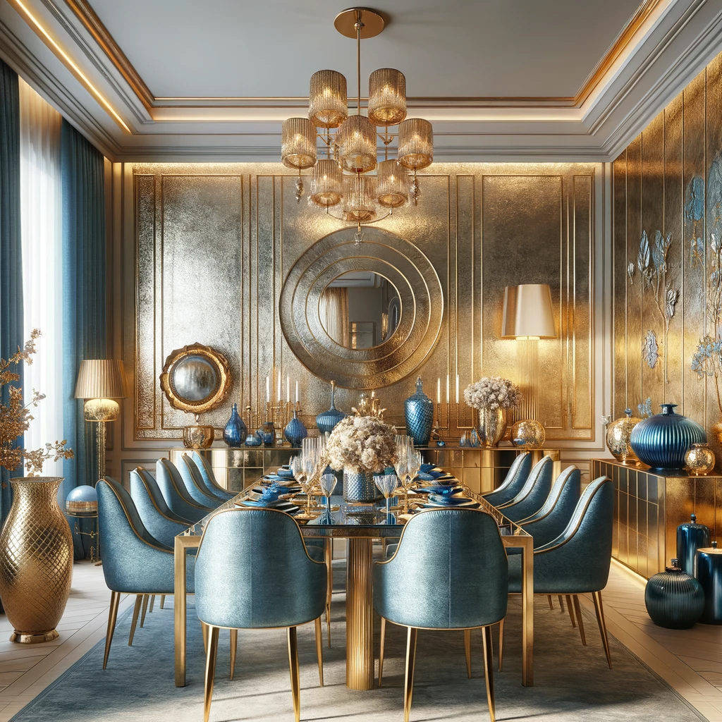 Glamorous Blue and Gold Dining Room