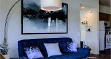 Living Room with Navy Blue Sofas