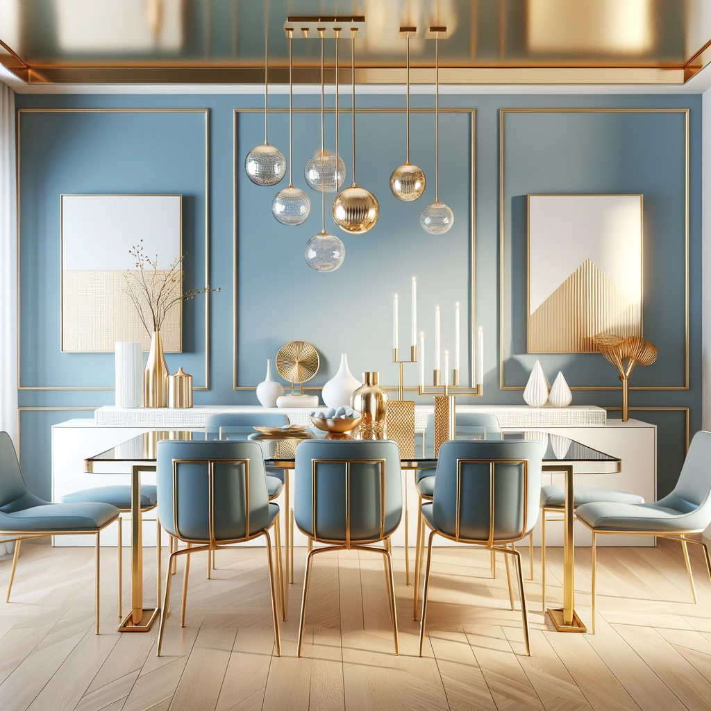 Modern Blue and Gold Dining Room