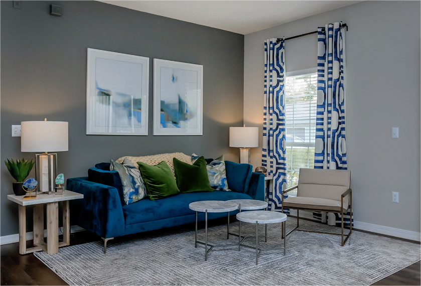 Navy Blue Sofa in a Modern Chic Living Space