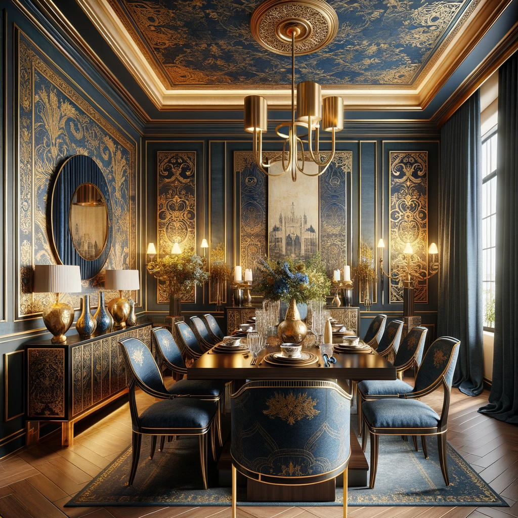 Royal Blue and Gold Dining Room