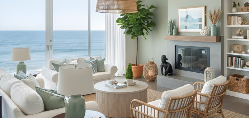 Sage Green Beach House Living Room Decor