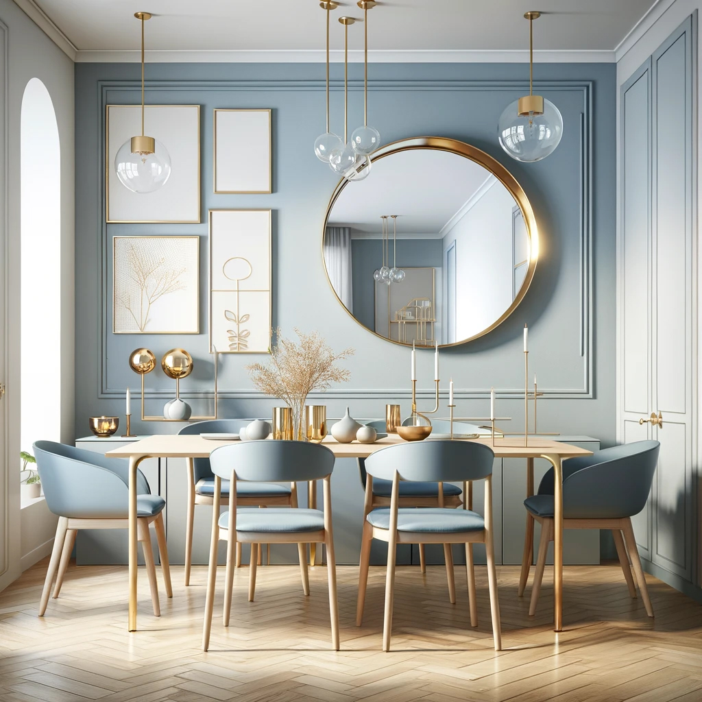 Scandinavian Blue and Gold Dining Room