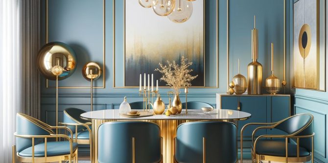 Stunning Blue and Gold Dining Room Design Ideas