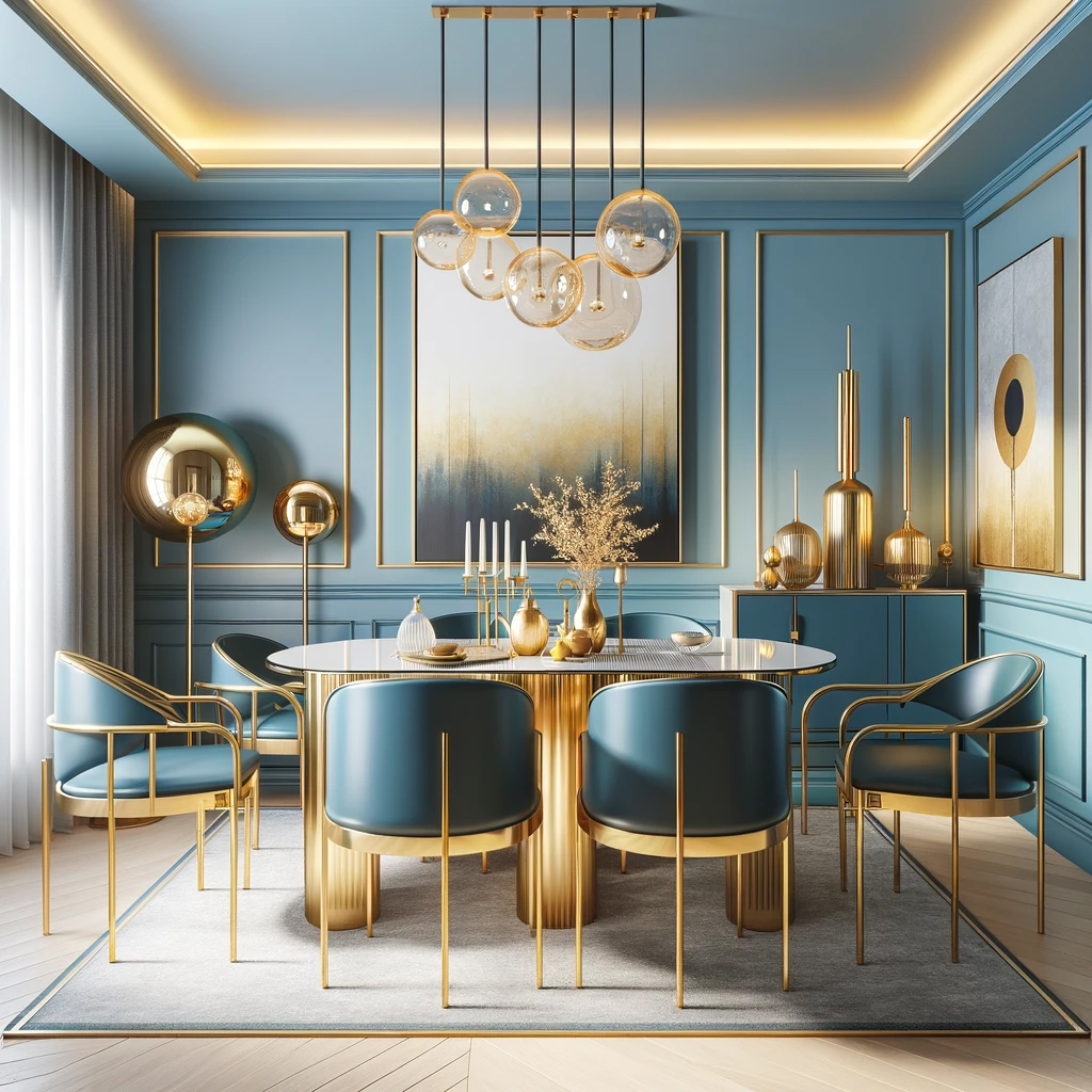 Stunning Blue and Gold Dining Room Design Ideas