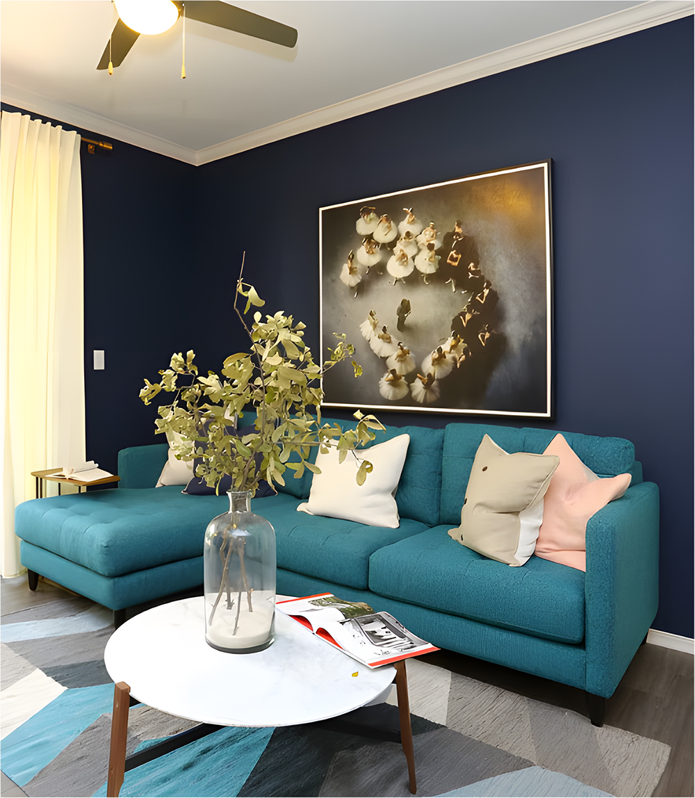 The Light Blue Sofa Against a Bold Backdrop