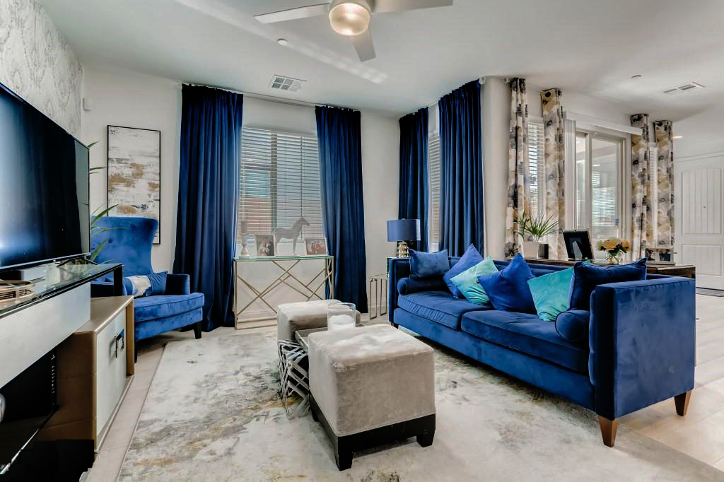 The Navy Blue Sofa Anchoring an Elegant Living Room