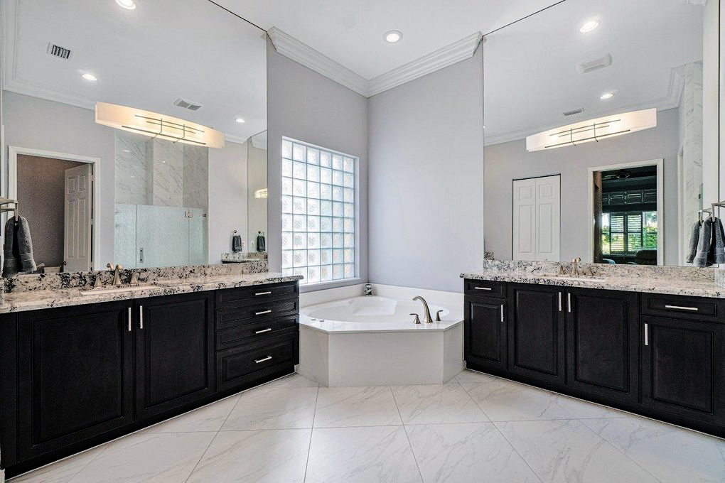 Two Espresso Vanities with Gorgeous Tops