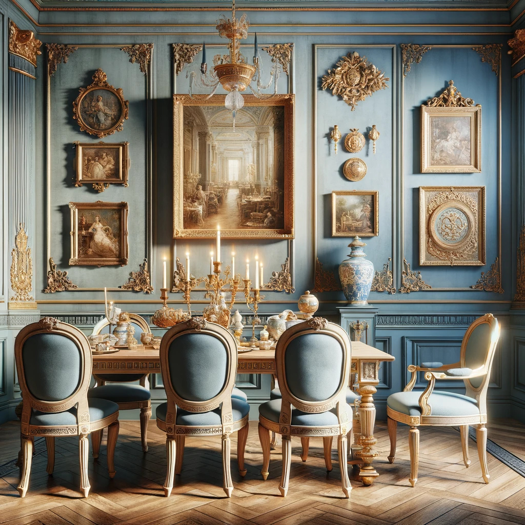 Vintage Blue and Gold Dining Room