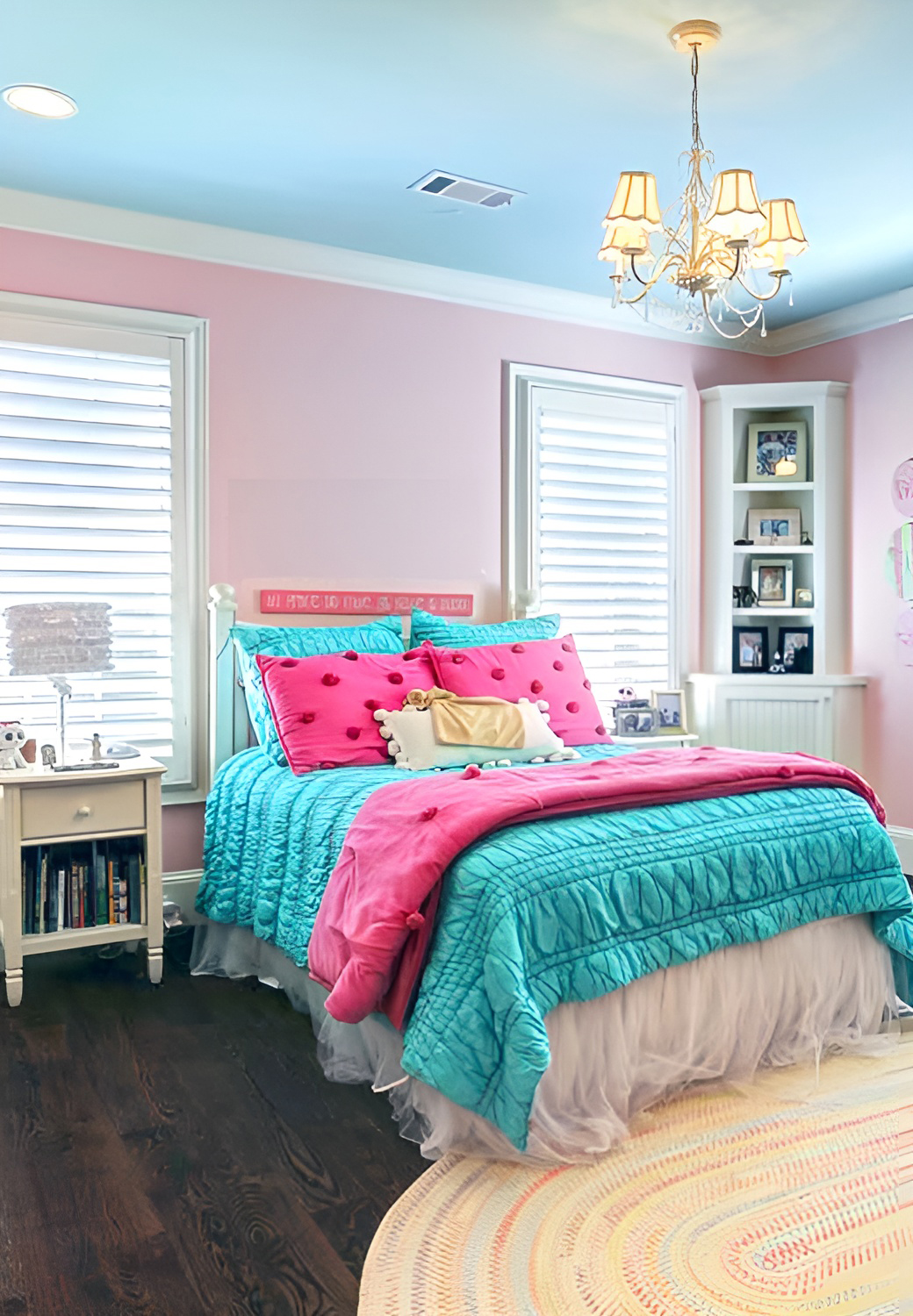 blue and pink bedroom