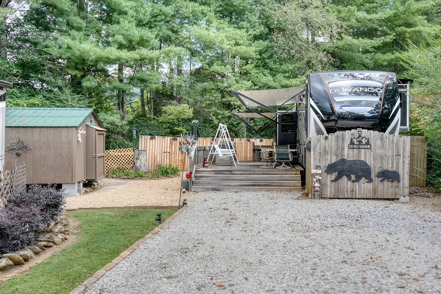 fifth wheel outdoor setup with deck