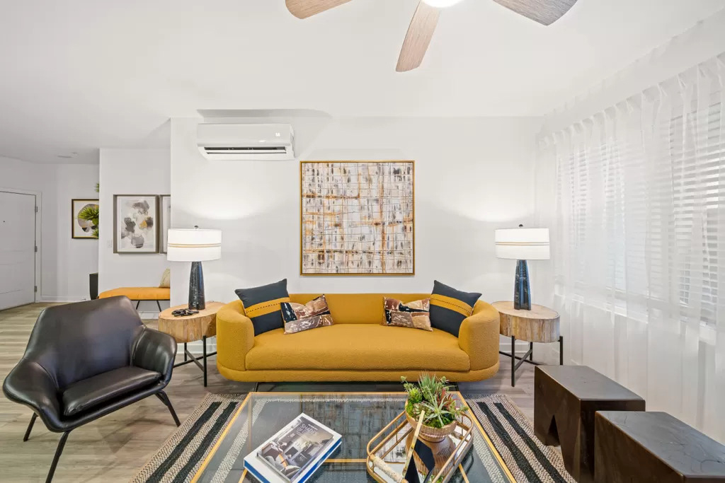 mustard yellow sofa living room